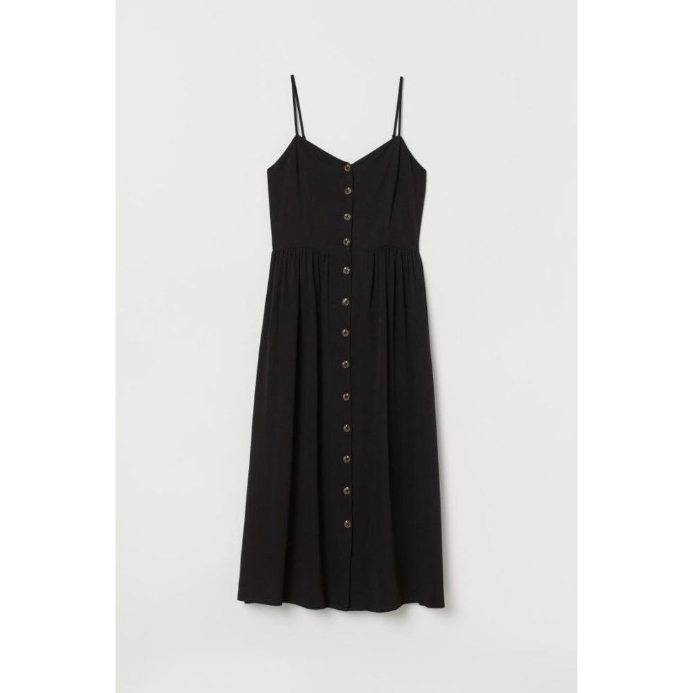 Black button front midi dress